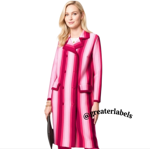 Moschino Jackets & Blazers - Moschino Couture! Pink Striped Wool Knit Double-Breasted Oversized Coat Rare